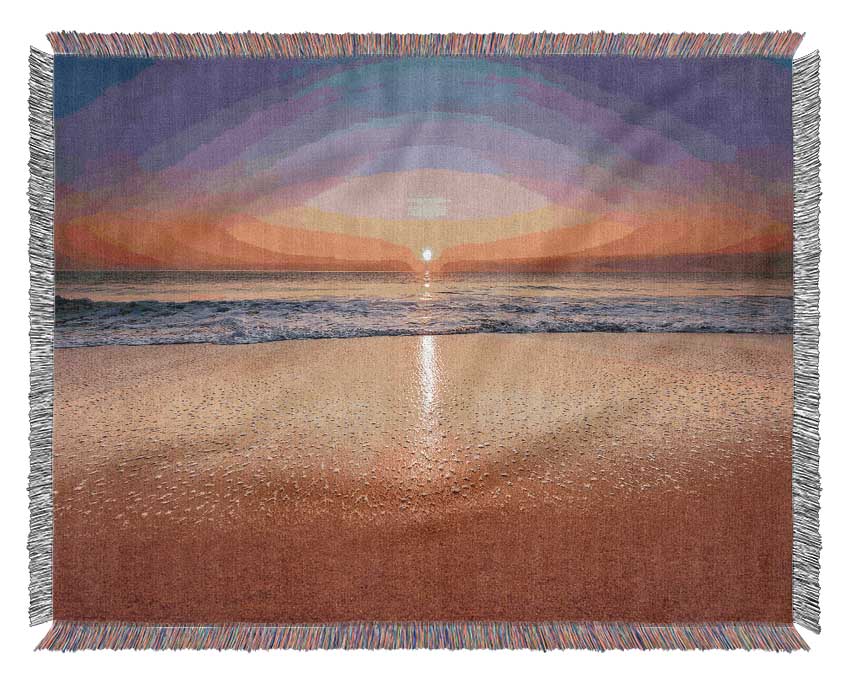 Distant Ocean Sunset Woven Blanket