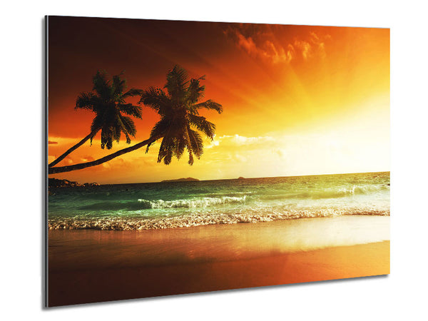 Ocean Sun Beam Palms Metal Print