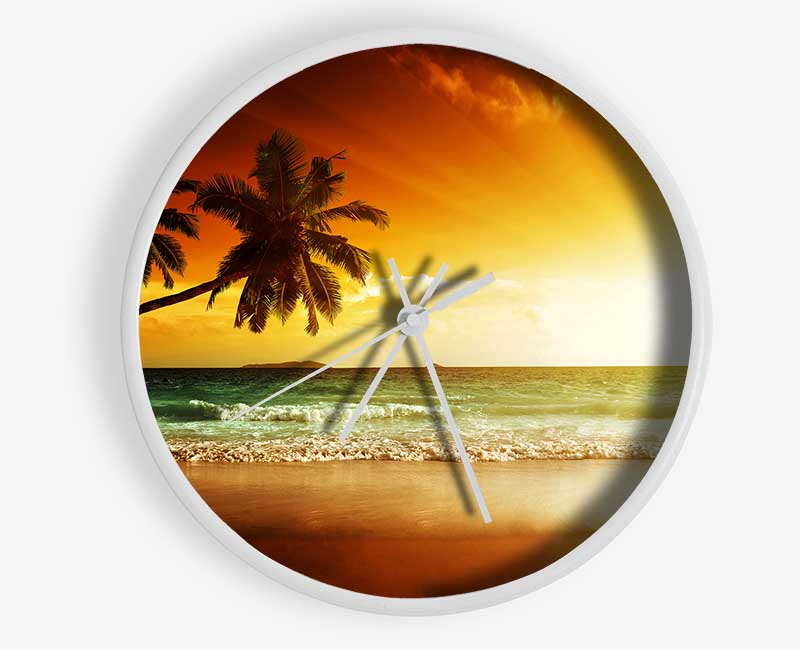 Ocean Sun Beam Palms Clock - Wallart-Direct UK