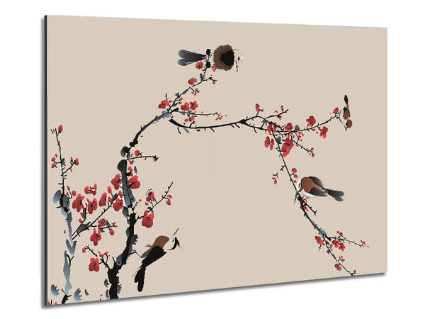 Chinese Cherry Blossom Birds Metal Print