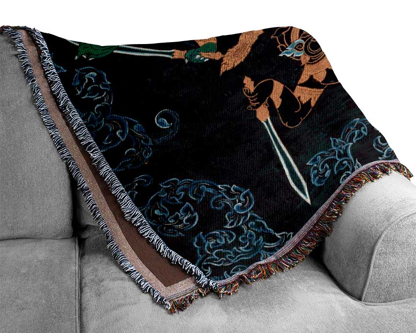 Warriors At Battle Woven Blanket