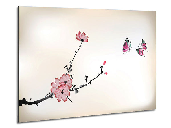 Chinese Cherry Blossom Butterflies Metal Print
