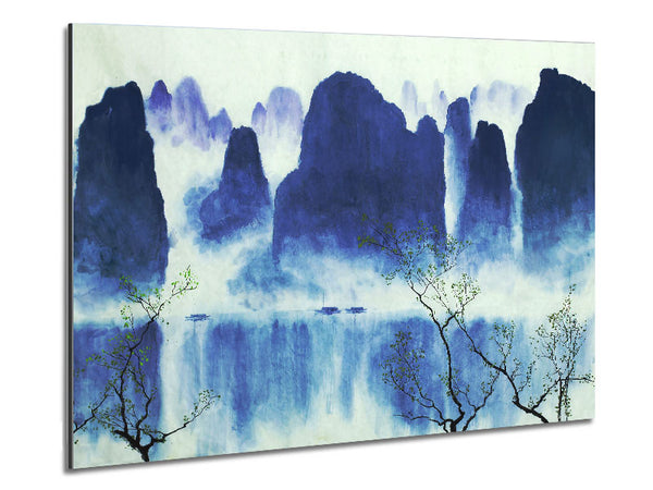 Japanese Mountain Reflections Metal Print