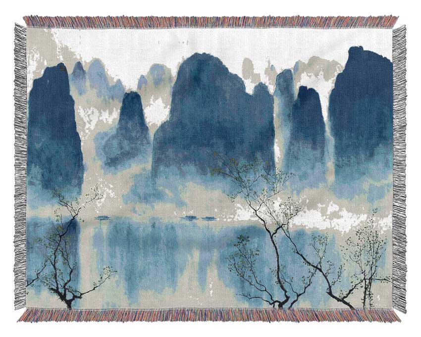 Japanese Mountain Reflections Woven Blanket