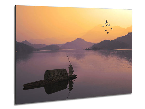 Chinese Fisherman At Dusk Metal Print