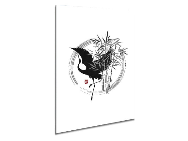Japanese Bamboo And Crane Metal Print