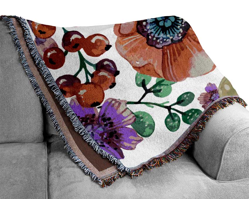Poppies And Berries Woven Blanket