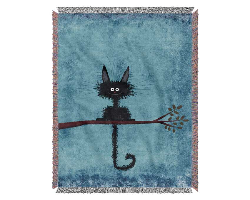 Happy Black Cat Woven Blanket
