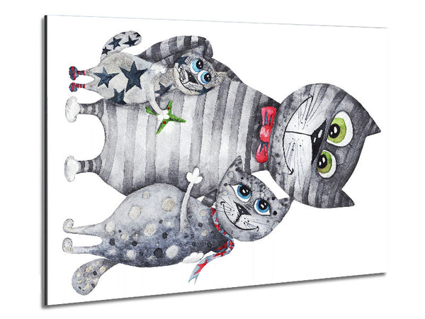 Cat Family Love Metal Print