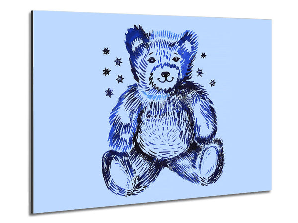Blue Teddy Bear Stars Metal Print