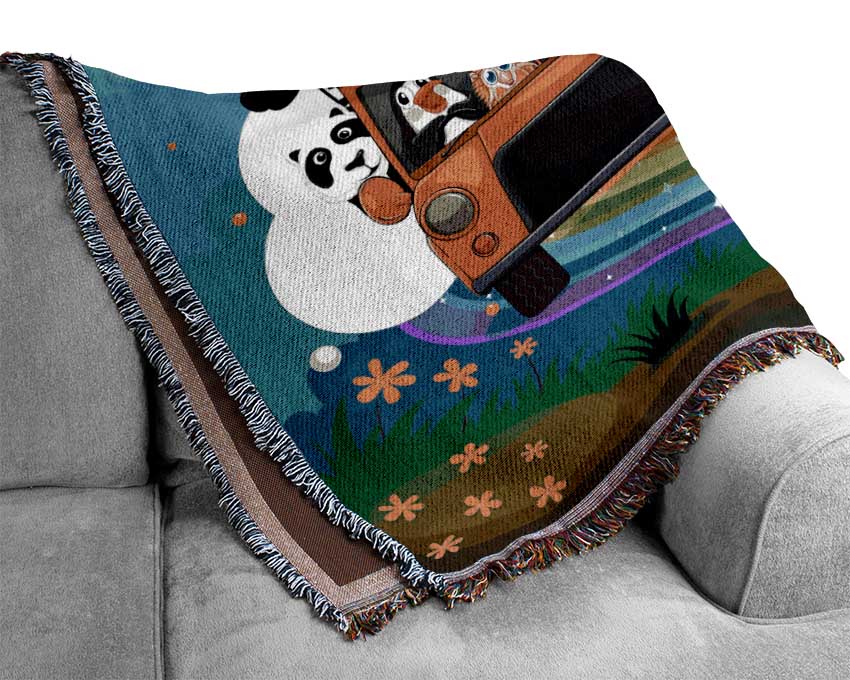 Rainbow Zoo Bus Woven Blanket