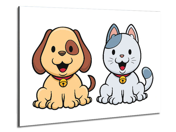 Happy Cat And Dog Metal Print