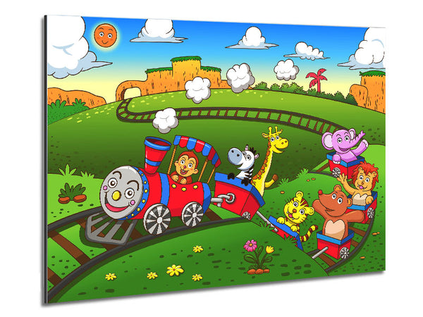 Happy Safari Train Metal Print