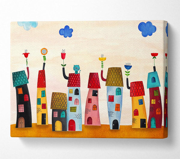  A Canvas Print of Flower Pot Houses Canvas Wall Art
