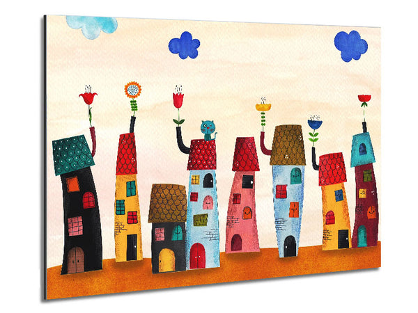 Flower Pot Houses Metal Print