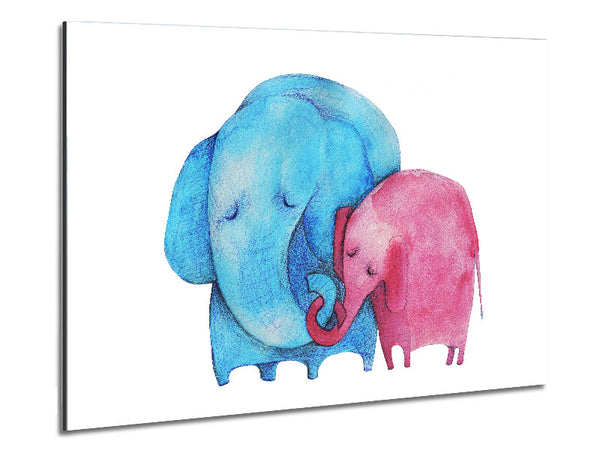 Mother And Baby Elephant Metal Print