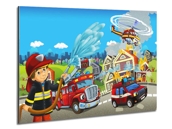 Fireman Rescue Metal Print