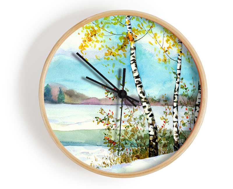 Silver Birch Winter Clock - Wallart-Direct UK