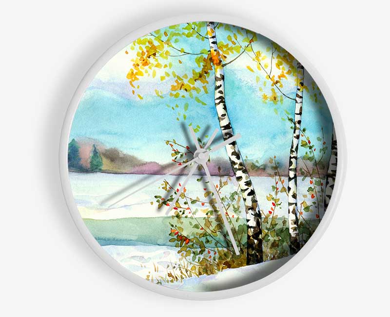 Silver Birch Winter Clock - Wallart-Direct UK