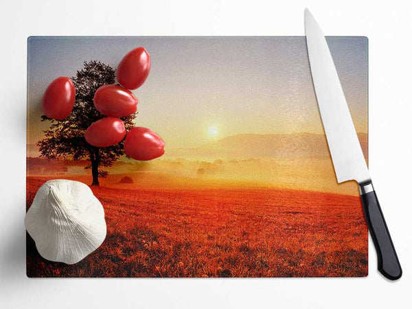 Autumn Sunset Fields Glass Chopping Board