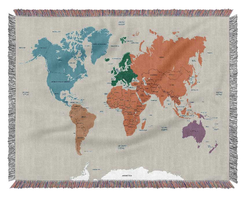 Map Of The World 1 Woven Blanket