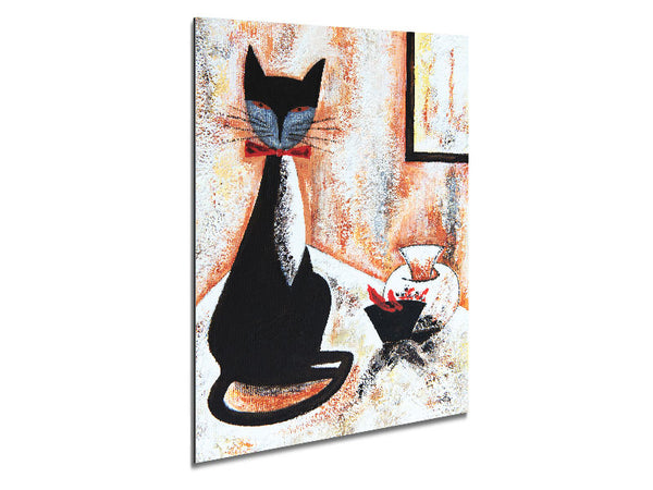 Black Cat Bow Tie Metal Print