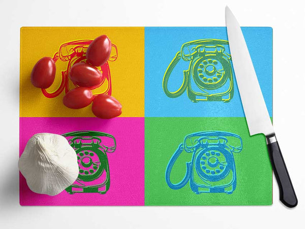 Pop Art Retro Telephones Glass Chopping Board