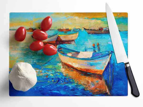 Sail Boats On The Sunset Waters Glass Chopping Board