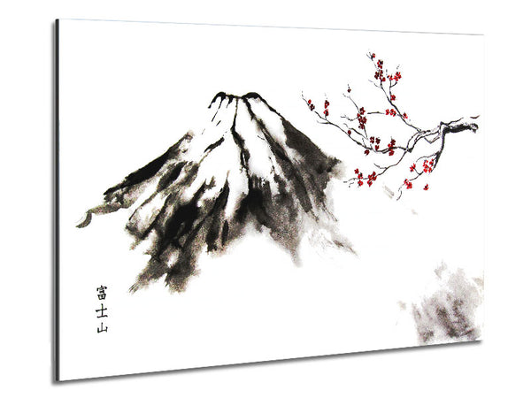Japanese Cherry Blossom Mountain Metal Print