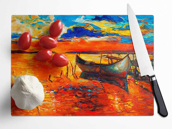 Fire Orange Waters Glass Chopping Board