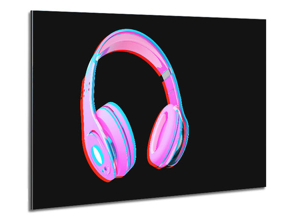 Funky Pink Headphones Metal Print
