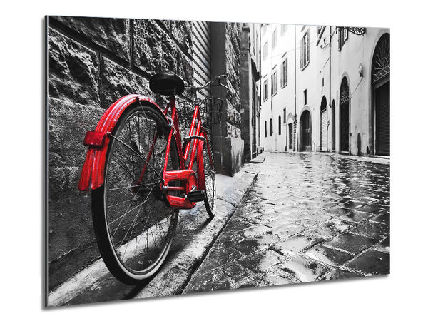 Red Bicycle In The Cobbled Streets Metal Print