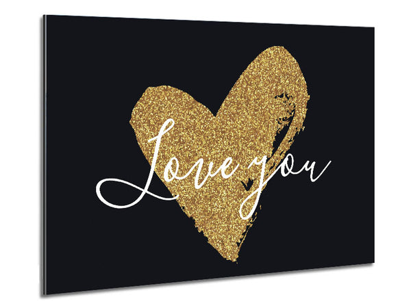 Love You Gold Heart Metal Print