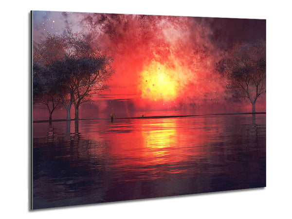 Fire Ocean Sunset Metal Print