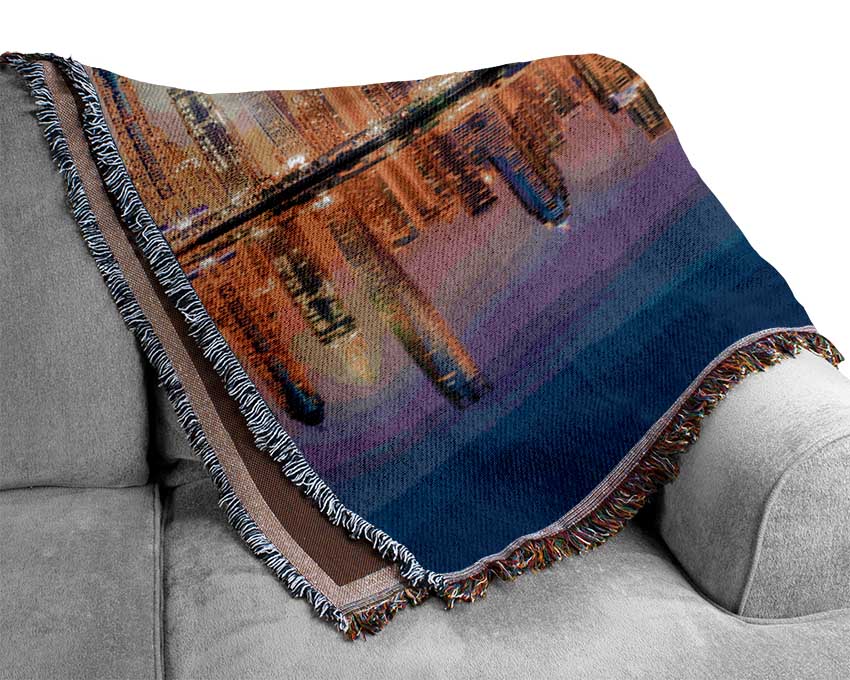 Reflections Of The Colourful City By Night Woven Blanket