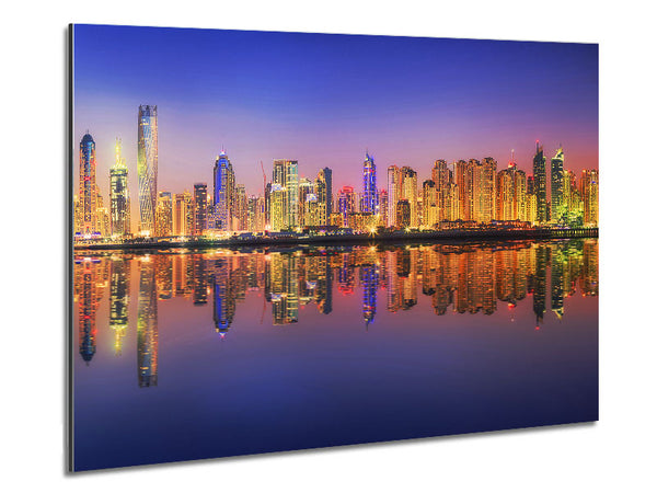 Reflections Of The Colourful City By Night Metal Print