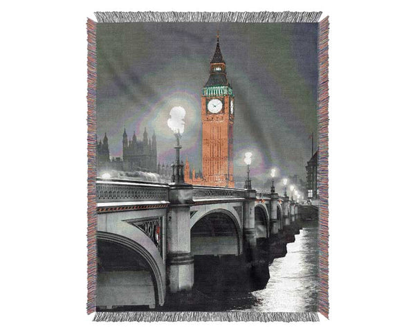 Golden Big Ben Over Tower Bridge Woven Blanket
