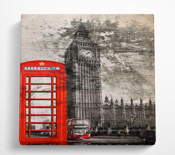 A Square Canvas Print Showing Retro Big Ben Square Wall Art