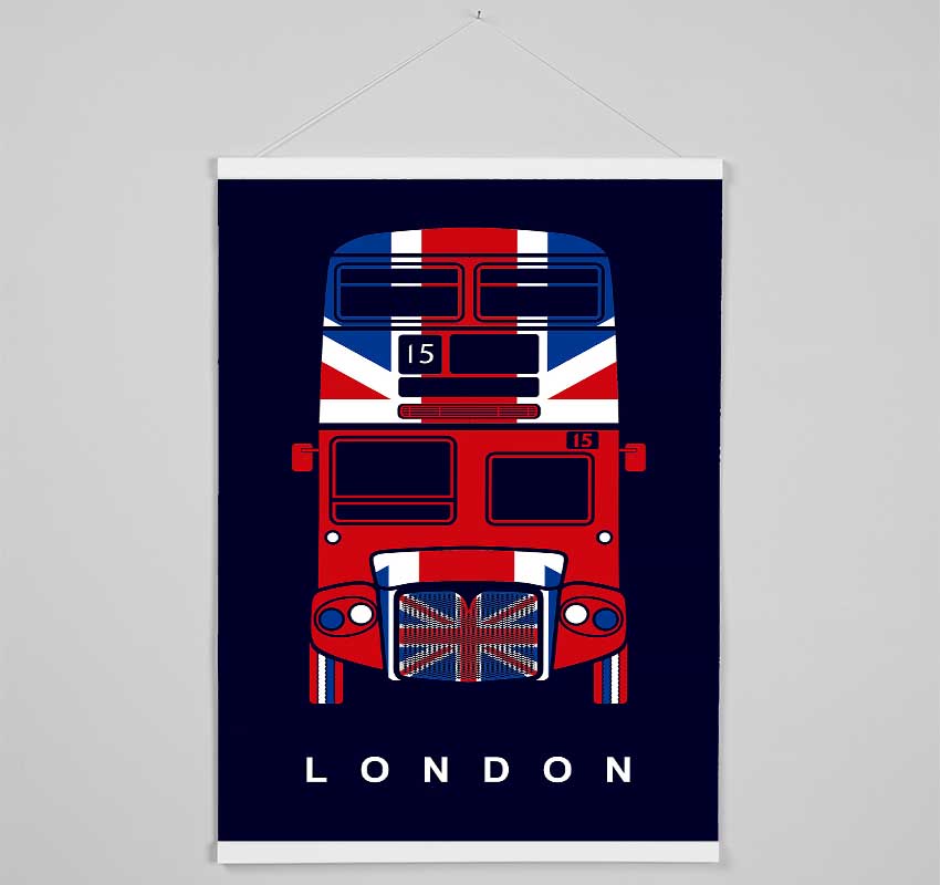 English Flag On A London Red Bus Hanging Poster - Wallart-Direct UK