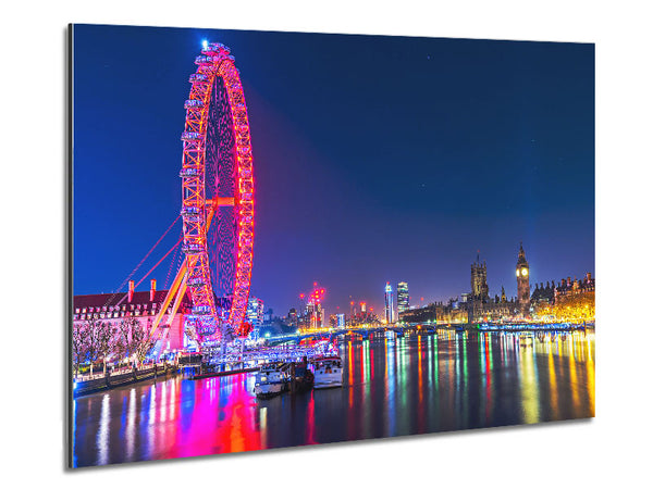 London Eye Rainbow Thames At Night Metal Print