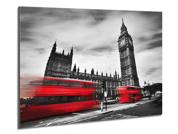 Houses Of Parliament Red Bus Blur Metal Print