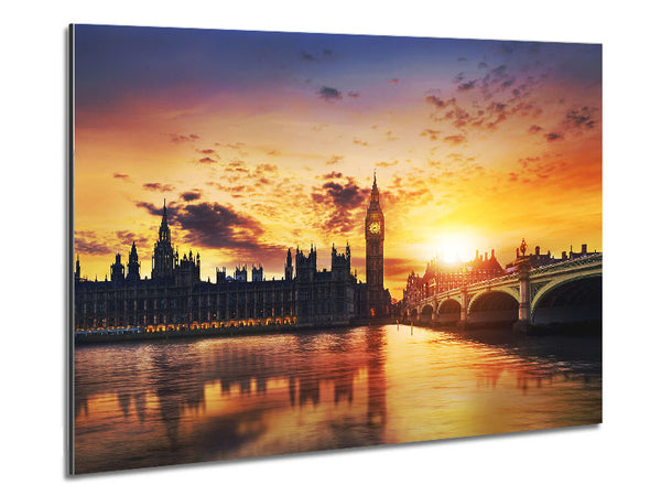 Sunset Over The Houses Of Parliament Metal Print