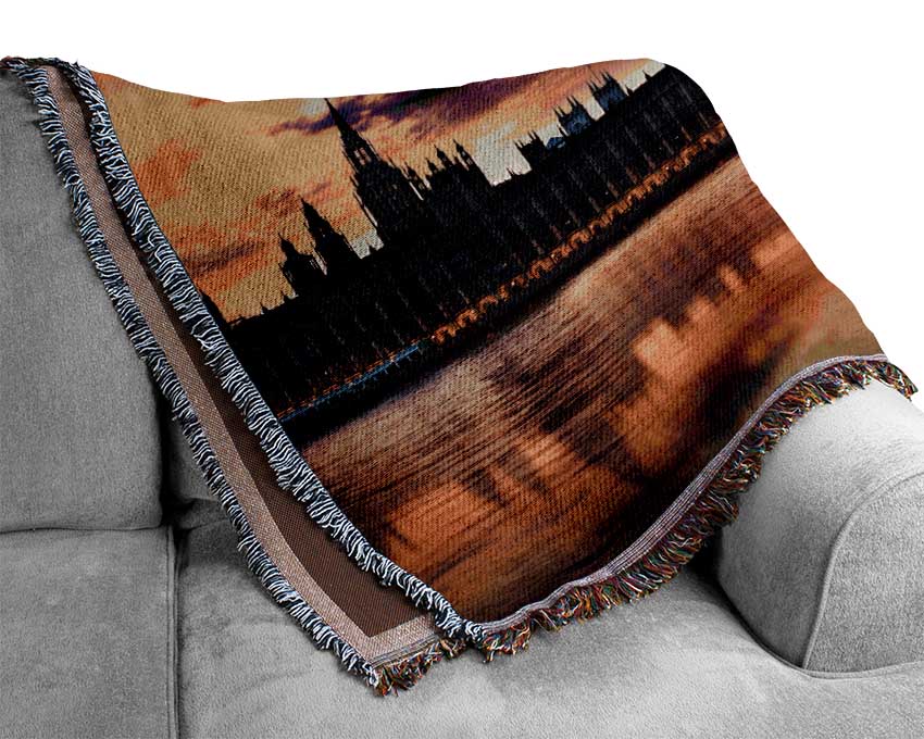Sunset Over The Houses Of Parliament Woven Blanket