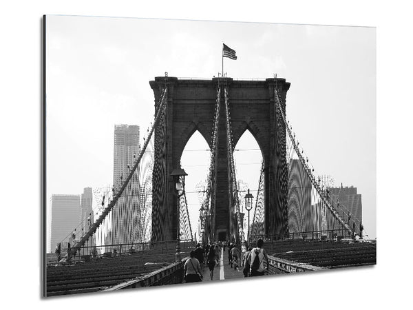 Cycling To The City Through Brooklyn Bridge Metal Print