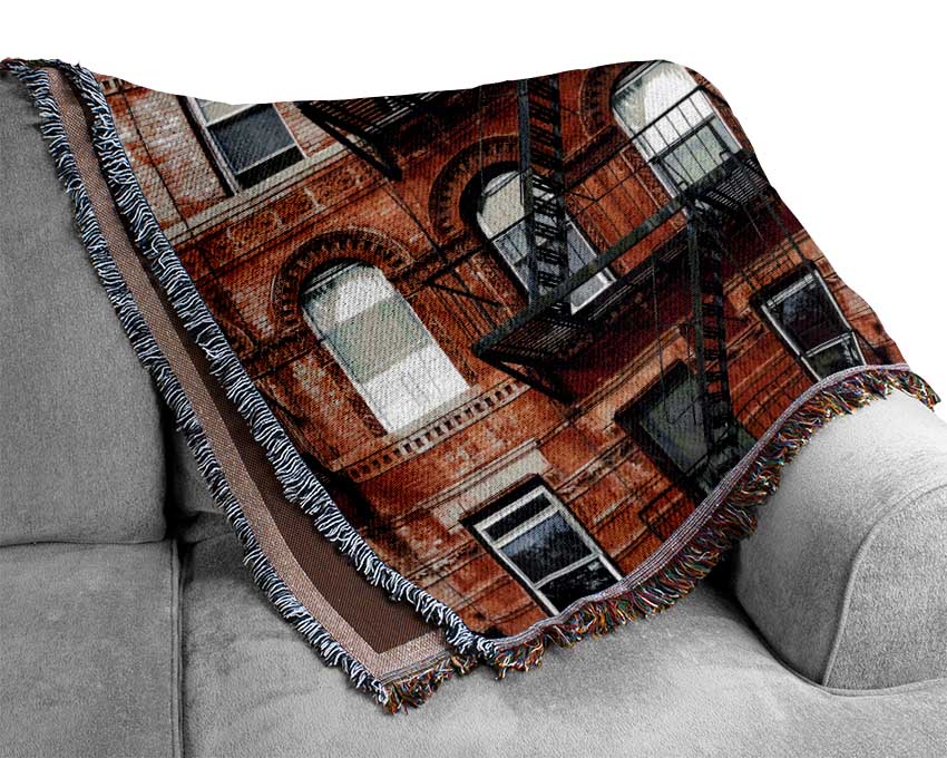 Fire Escape Appartment Blocks Woven Blanket