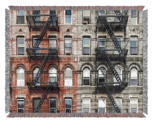 Fire Escape Appartment Blocks Woven Blanket