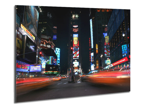 Times Square Yellow Cab Blur Metal Print