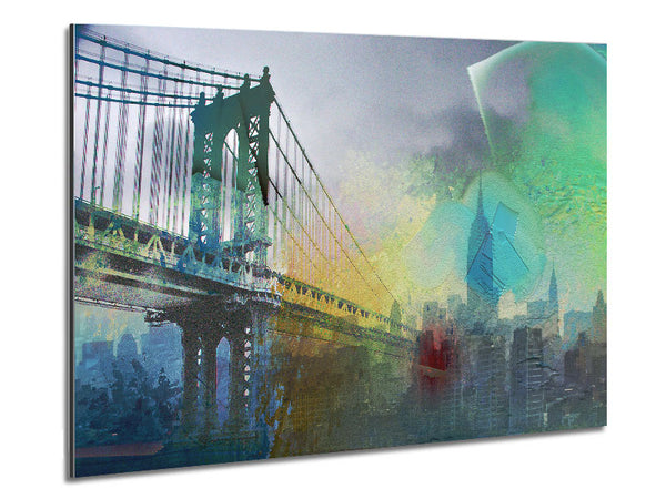Retro City Patchwork Metal Print