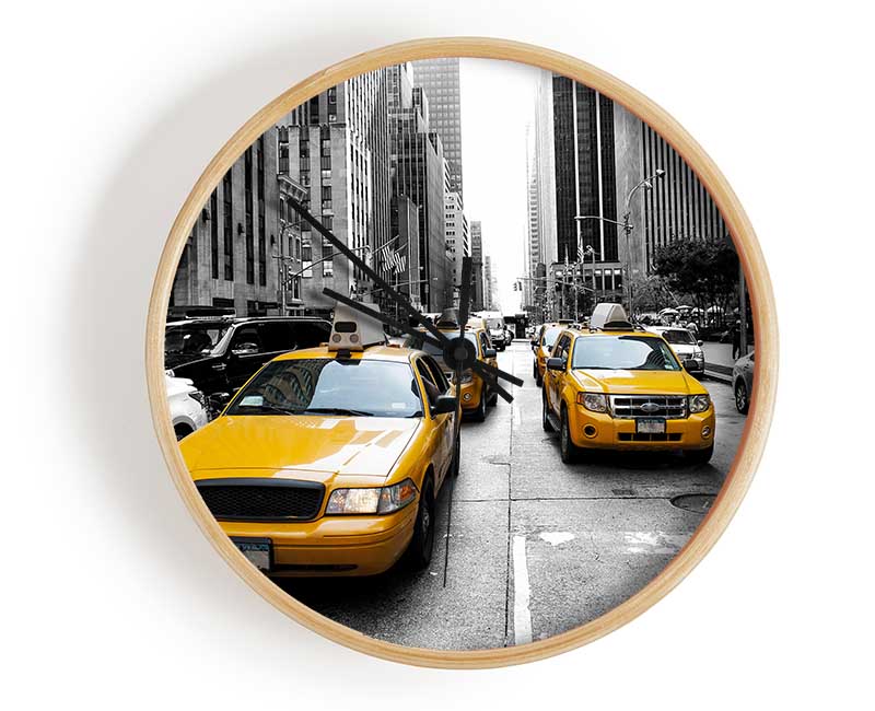 Yellow Cabs On The Inner City Steets Clock - Wallart-Direct UK