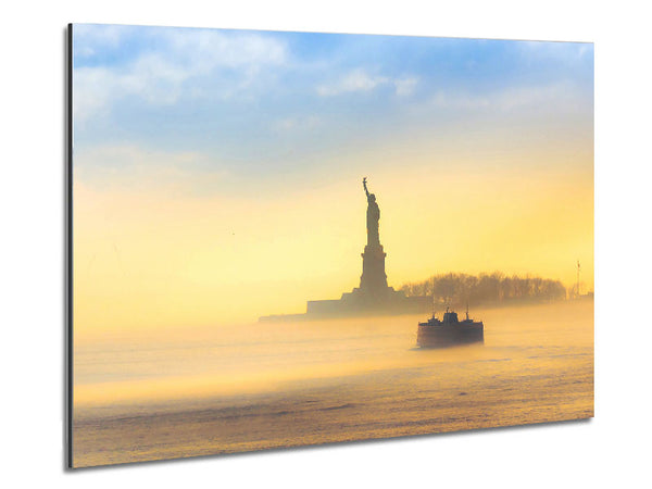 Mist Over The Statue Of Liberty Metal Print